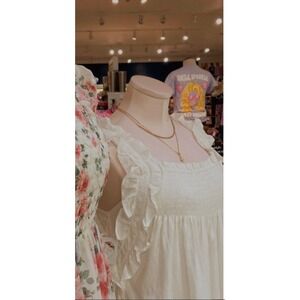 In Loom White Smocked Ruffle Strap Dobby Mini Dress Size Large New With Tags